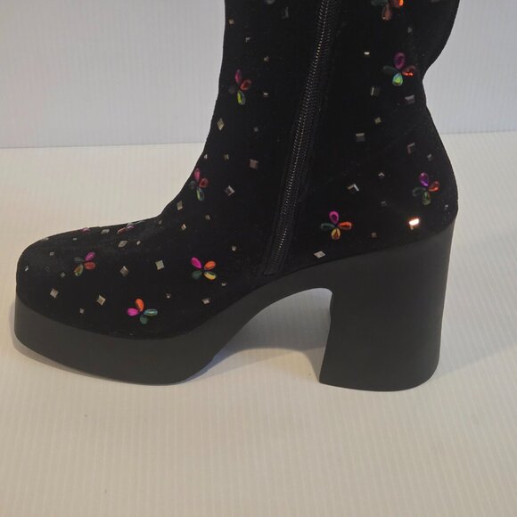 Betsey Johnson Womens Harriet Black Ankle Boots Shoes Size 9 Rhinestone Clusters - Picture 3 of 16